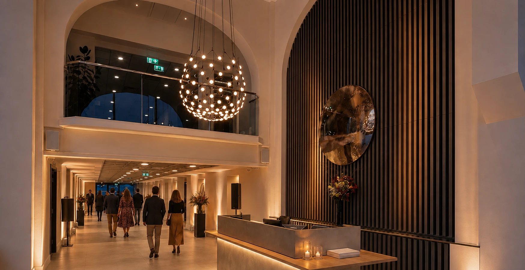 Guests arriving through the lobby